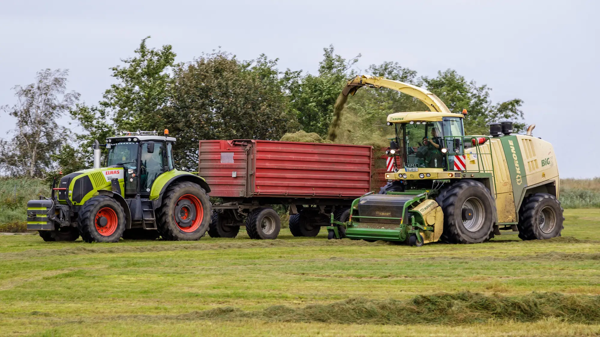 Claas Schlepper und Häcksler bei der Grünfutterernte